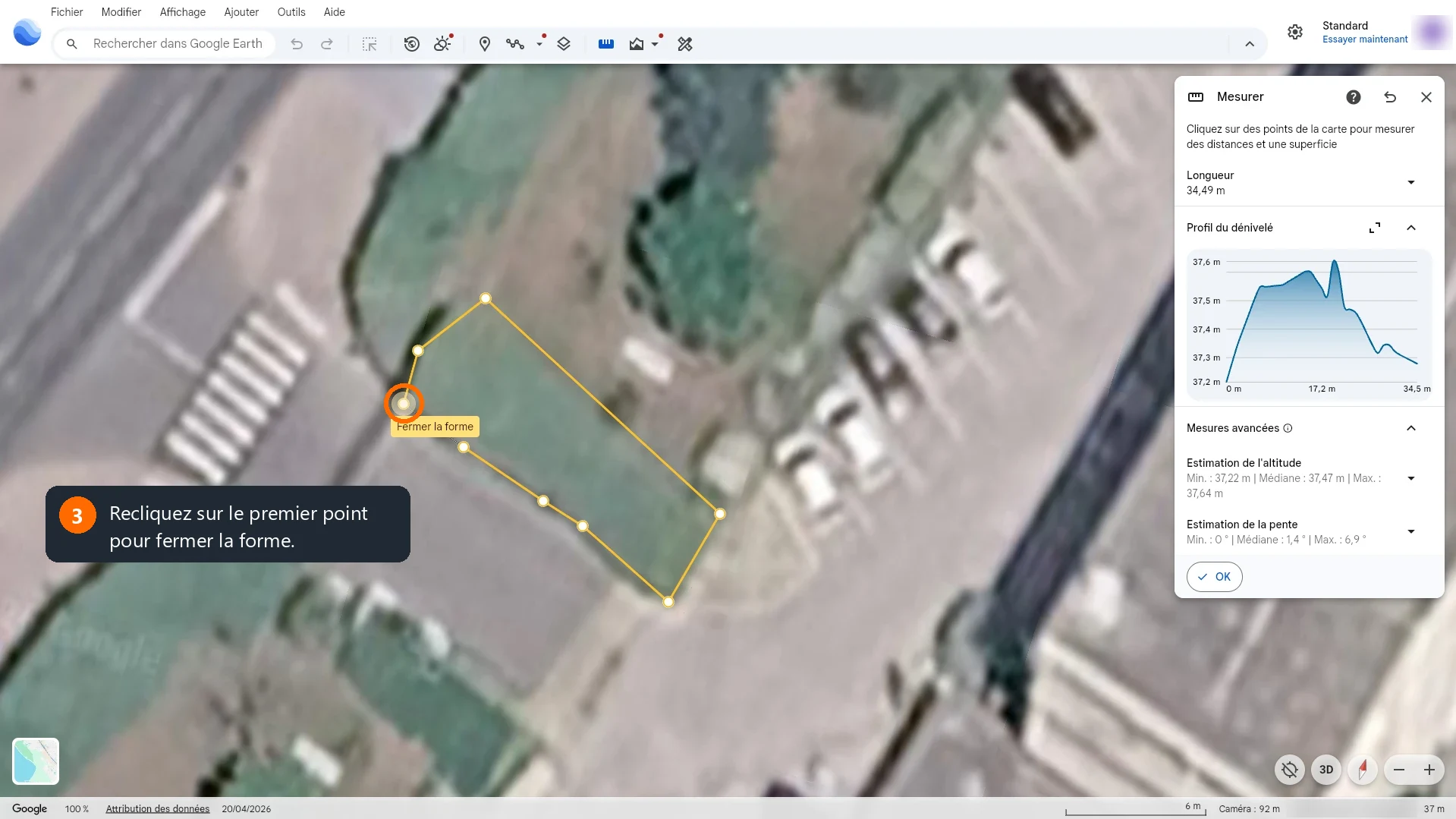Fermer votre tracé pour obtenir une surface