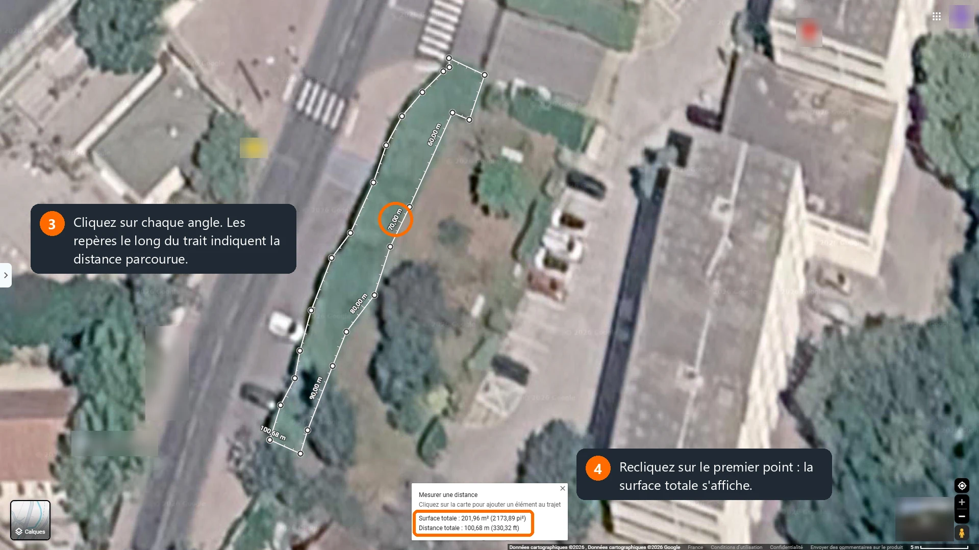 Tracé de surface avec Google Maps